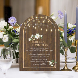 Rustic String Ljus Guld Arch Magnolia Bröllop Inbjudningar