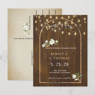 Rustic String Ljus Guld Arch Magnolia Meddelande Vykort