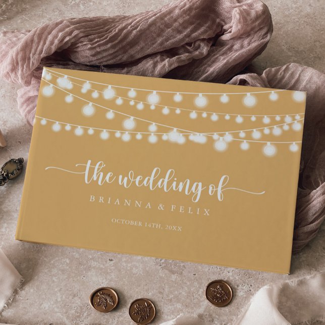 Rustic String Ljus Gult Calligraphy Bröllop Gästböcker (Skapare uppladdad)