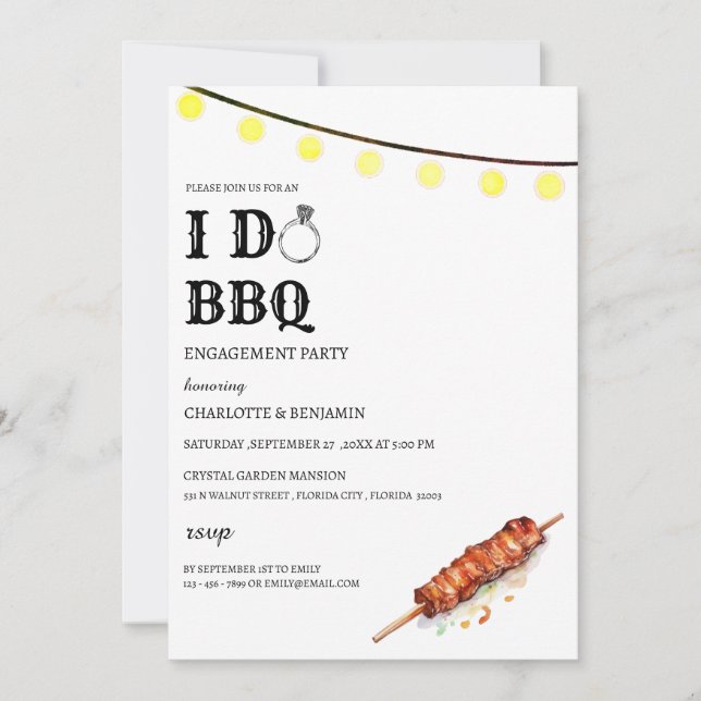 Rustic String Ljus I Do BBQ Förlovningsfest Inbjudningar (Framsida)