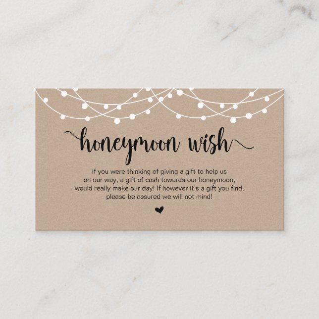 Rustic String Ljus, Kraft, Honeymoon Wish Tilläggskort (Framsida)