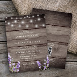 Rustic String Ljus Lavender QR Code Bröllop Inbjudningar<br><div class="desc">Rustiskt trätryck med lavender och vit ljus bröllopsinbjudan med QR-kod i baksidan till OSAN.</div>