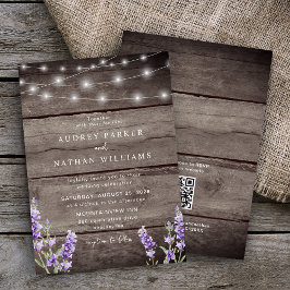 Rustic String Ljus Lavender QR Code Bröllop Inbjudningar