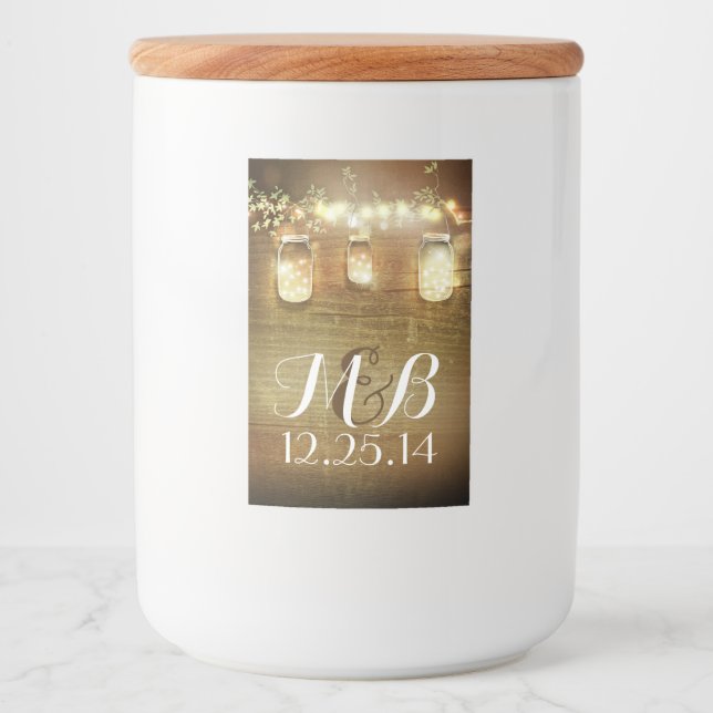 Rustic String Ljus Mason Burk Barn Wood Mat Etikett (Framsida)
