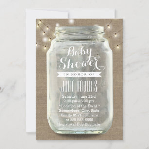 Rustic String Ljus Mason Burk Burlap Baby Shower Inbjudningar