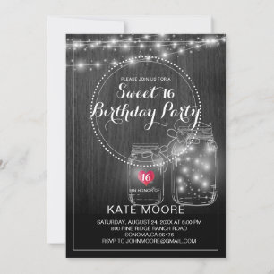 Rustic String ljus Mason Burk Sweet 16 Birthday Inbjudningar