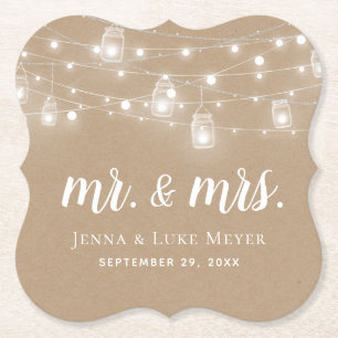 Rustic String Ljus Mr. och Bröllop Monogram Underlägg Papper