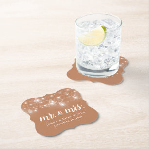 Rustic String Ljus Mr. och Bröllop Monogram Underlägg Papper