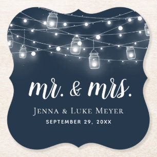 Rustic String Ljus Mr. och Bröllop Monogram Underlägg Papper