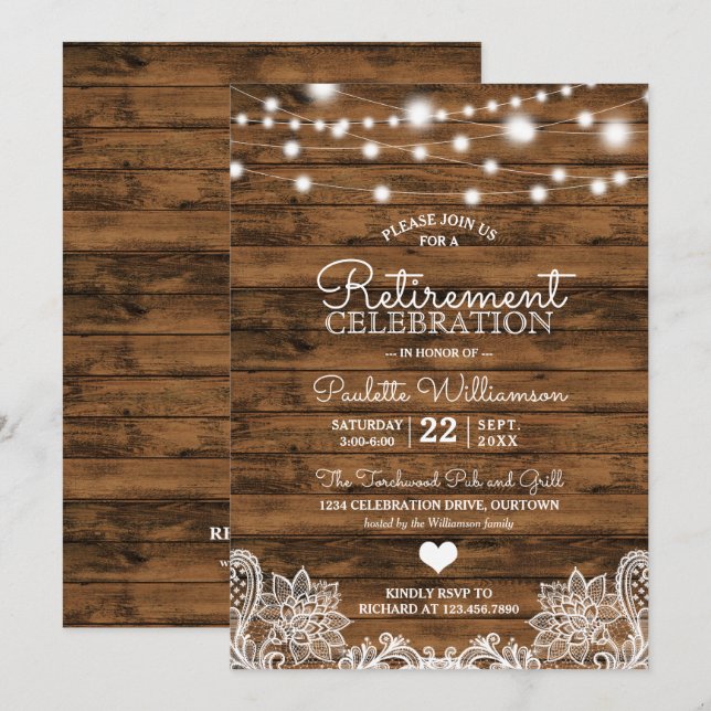 Rustic String Ljus Pension-partiinbjudan Inbjudningar (Fram/baksida)