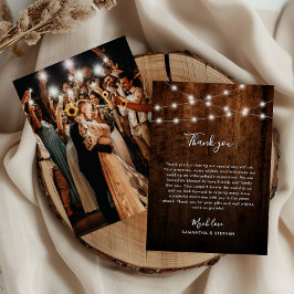 Rustic String Ljus, Photo & Wood Bröllop Tack Kort