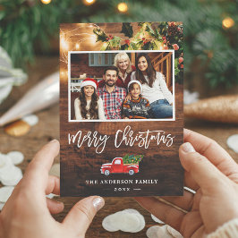 Rustic String Ljus Red jul Lastbil Photo Julkort