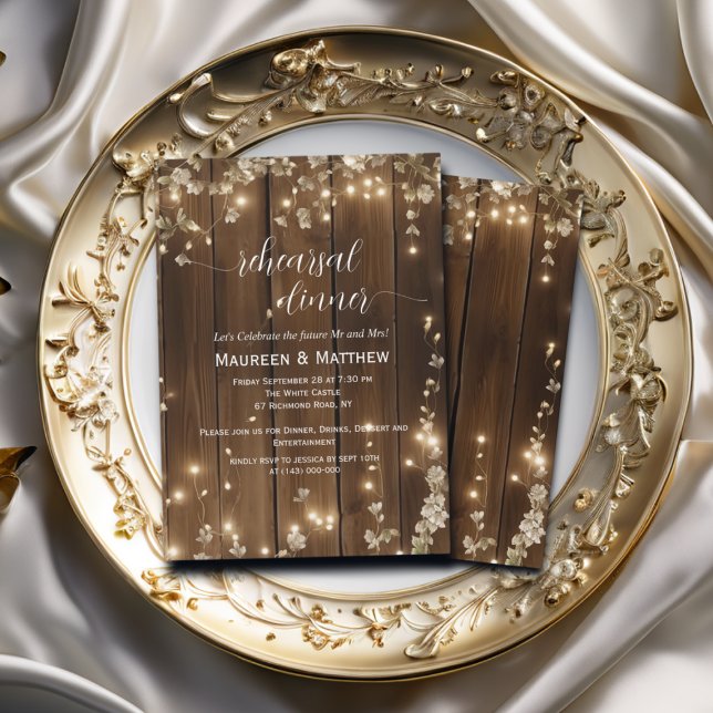 Rustic String Ljus "Rehearsal Middag" Bröllop Inbjudningar (Skapare uppladdad)