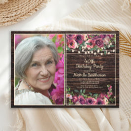 Rustic String Ljus Rosa Blommigt  Birthday Photo Inbjudningar