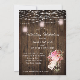 Rustic String Ljus Rosa Mason Burk Bröllop Inbjudningar