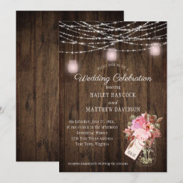 Rustic String Ljus Rosa Mason Burk Bröllop Inbjudningar
