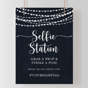 Rustic String Ljus Selfie Station-tecken Poster