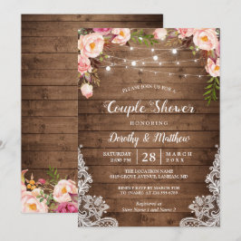 Rustic String Ljus Snöre Blommigt Couple's Shower Inbjudningar