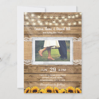 Rustic String Ljus & Sunblommor Bröllop Photo Inbjudningar