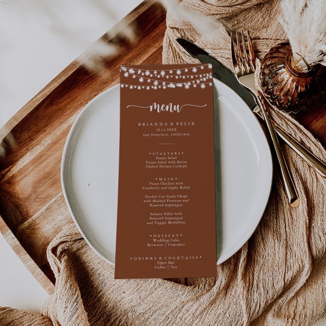 Rustic String Ljus Terracotta Dinner Menu Meny (Skapare uppladdad)