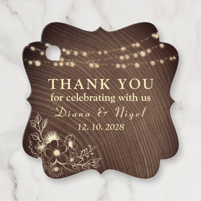 Rustic String Ljus Wedding Favor-Märkre Gåvor Etiketter (Framsida)