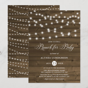 Rustic String Ljus Wood Baby Shower Brunch Inbjudningar