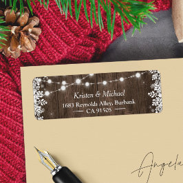 Rustic String Ljus Wood Winter Snöflingor Returadress Etikett