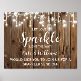 Rustic  String of lights sparkler send off wedding Poster