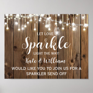 Rustic String of lights sparkler send off wedding Poster