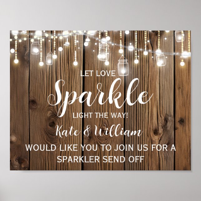 Rustic  String of lights sparkler send off wedding Poster (Framsidan)