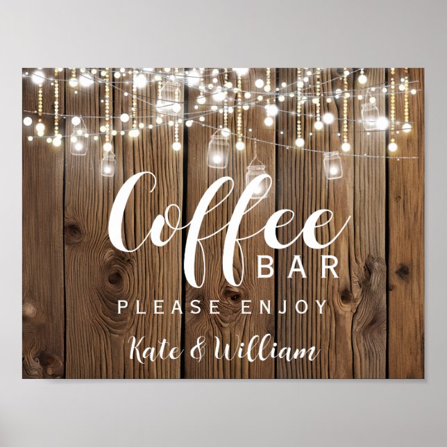 Rustic String of ljus Coffee station tecken Poster (Framsidan)