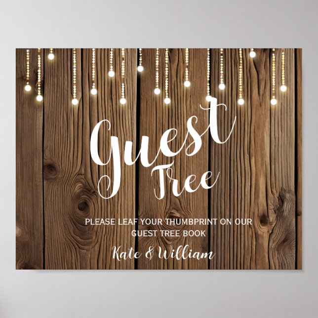 Rustic String of ljus guestbook Träd SIGN Poster (Framsidan)