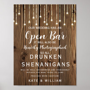 Rustic String of ljus Open Pub bröllop Poster