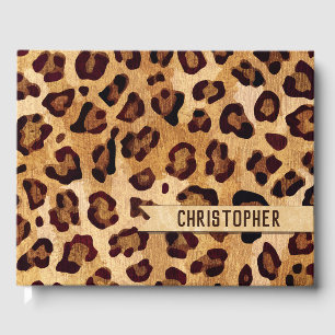 Rustic Struktur Leopard Print Add Namn Gästböcker