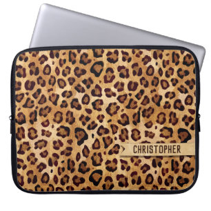 Rustic Struktur Leopard Print Add Namn Laptop Fodral