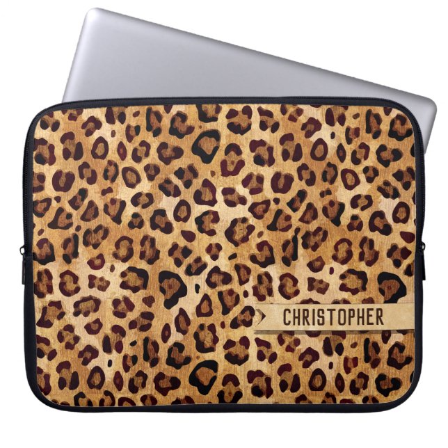 Rustic Struktur Leopard Print Add Namn Laptop Fodral (Framsidan)