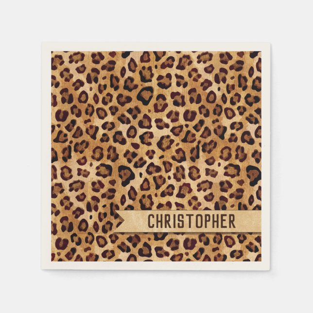 Rustic Struktur Leopard Print Add Namn Pappersservett (Framsidan)
