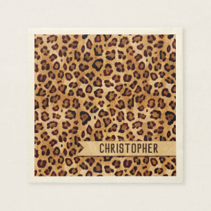 Rustic Struktur Leopard Print Add Namn Pappersservett