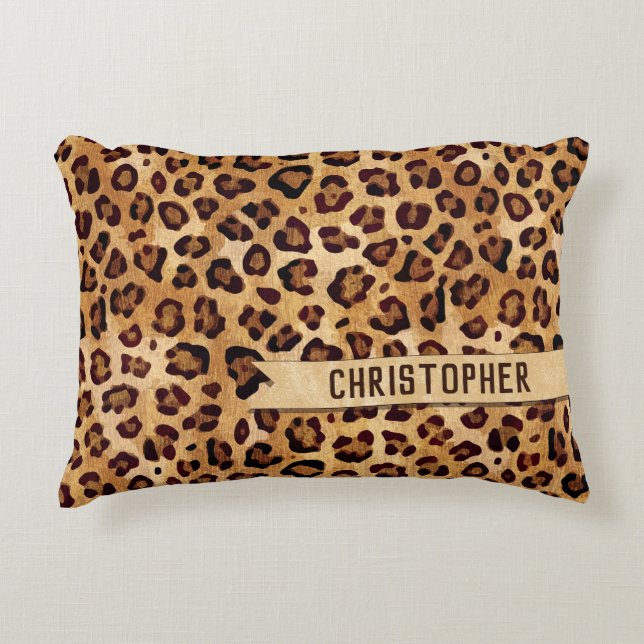 Rustic Struktur Leopard Print Add Namn Prydnadskudde (Framsidan)