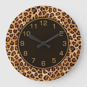 Rustic Struktur Leopard Skriv ut Stor Klocka