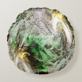 Rustic struktur under flytande grönt och gult bläc rund kudde