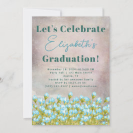 Rustic Studenten Blue Watercolor Flowers Inbjudningar