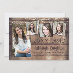 Rustic Studenten Photo Collage Wood String Ljus Meddelande
