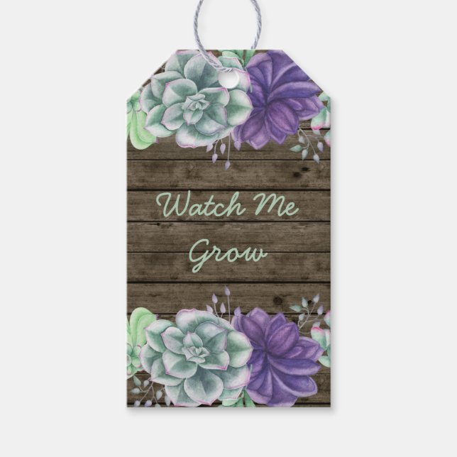 Rustic Succulc Watch Me Grow Baby Shower Presentetikett (Framsidan)