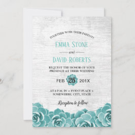 Rustic Succulent Blommigt Barn Wood Elegant bröllo Inbjudningar