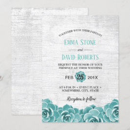 Rustic Succulent Blommigt Barn Wood Elegant bröllo Inbjudningar