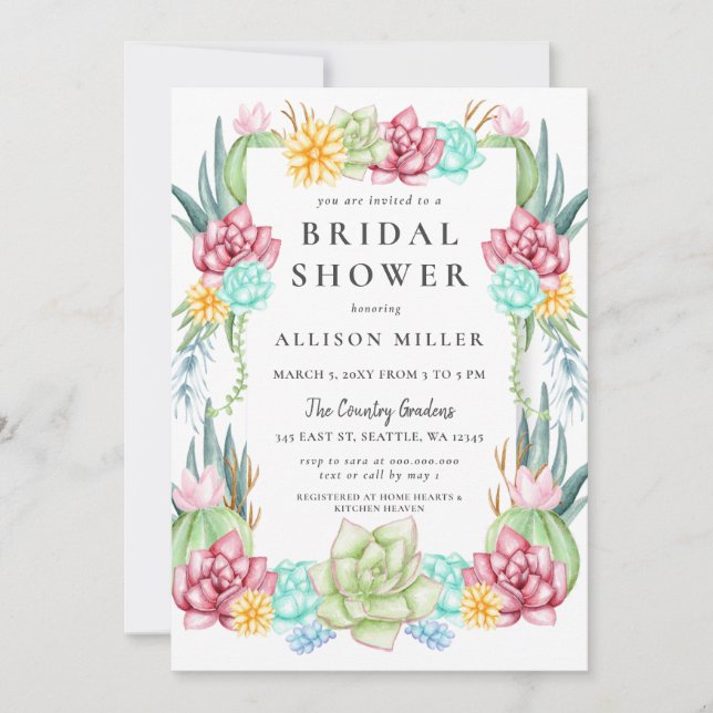 Rustic Succulent Cactus Ro Blommigt Möhippa Inbjudningar (Framsida)