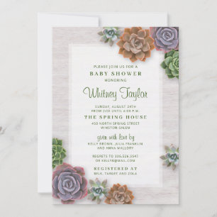 Rustic Succulents Baby Shower Inbjudningar