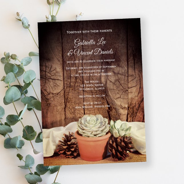 Rustic Succulents och Barn Wood Bröllop Inbjudningar (Skapare uppladdad)