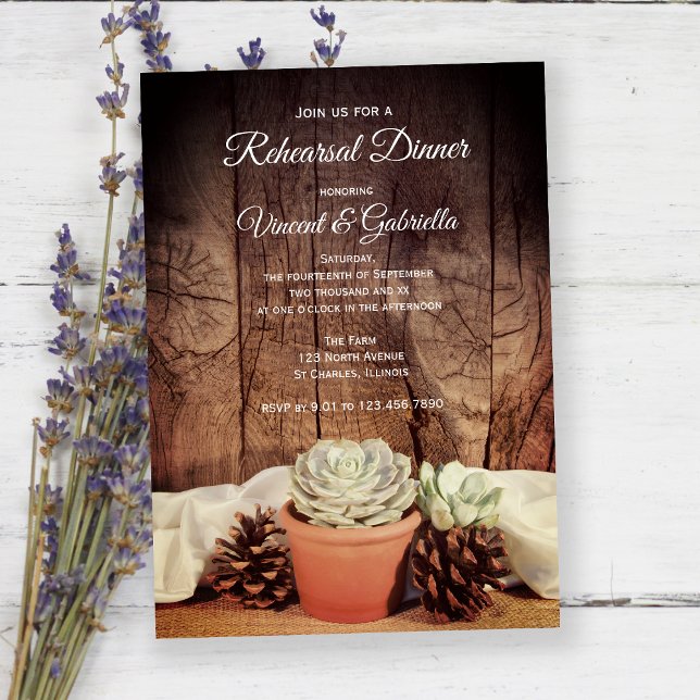 Rustic Succulents och Barn Wood Rehearsal Dinner Inbjudningar (Skapare uppladdad)
